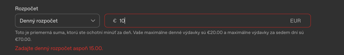 Minimálny denný rozpočet GPT Ads